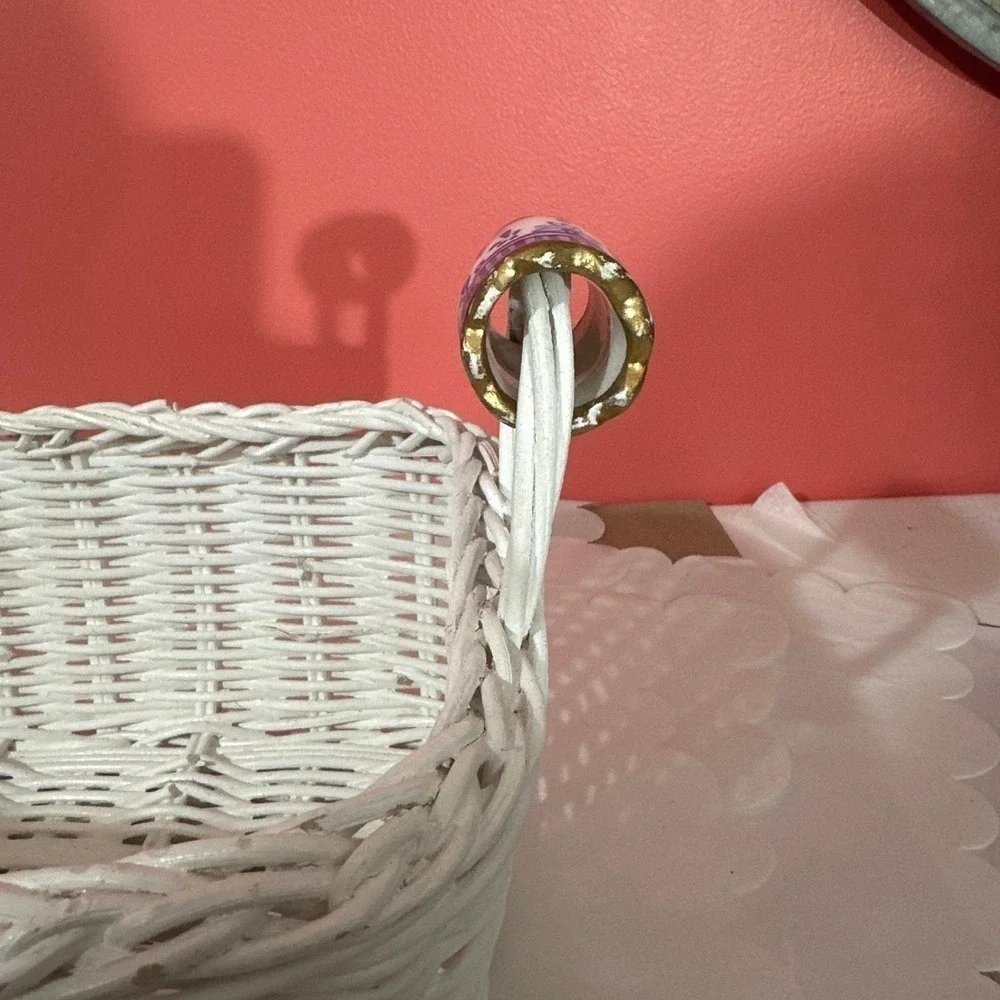 Vintage basket with porcelain handles